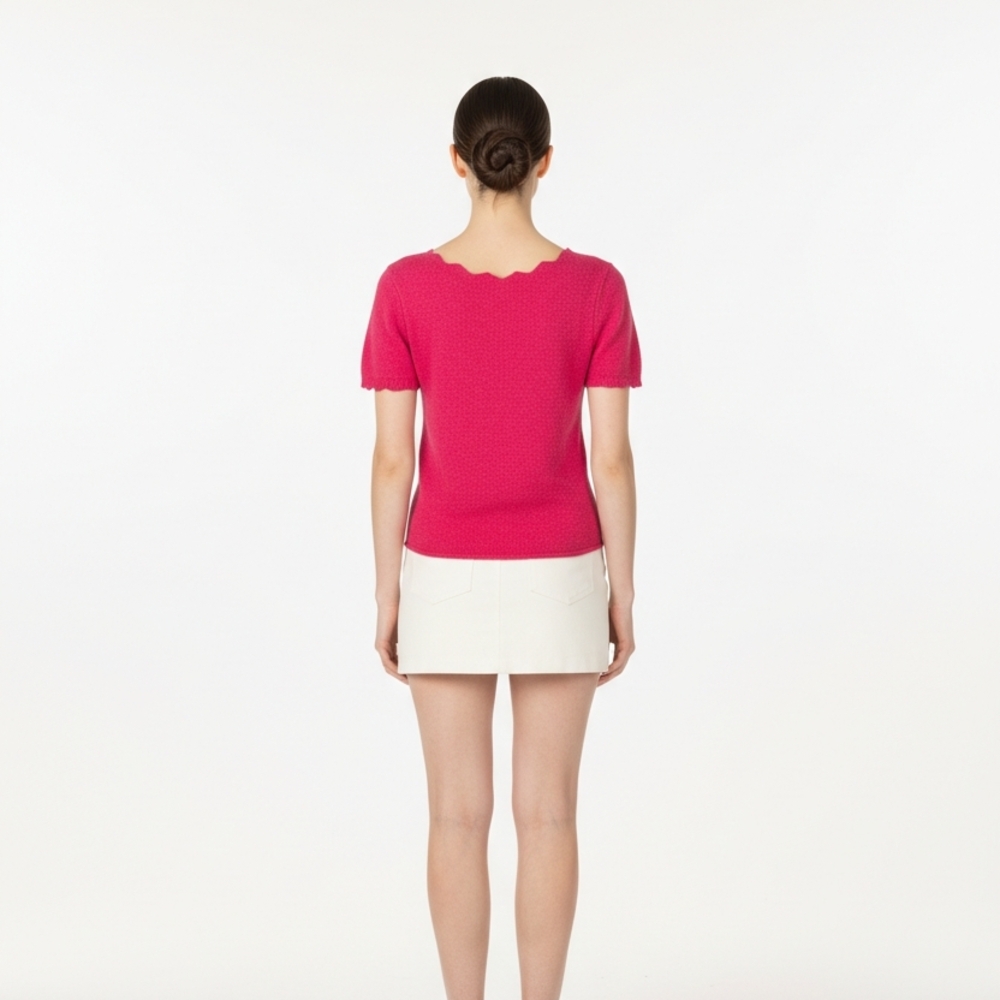 Susan Bristol Coral and Mustard Short Sleeve Tee Size Large - Picture 3 of 6